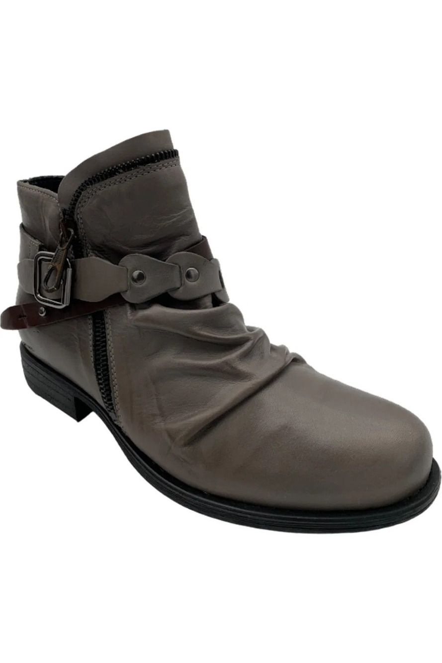 Miz Mooz Leather Buckled Ankle Boots Lagos Graphite - Wide